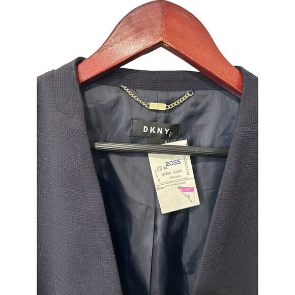 NWT NEW DKNY Navy Blue Women’s One Button Padded Shoulder Jacket Blazer Size 14 - Picture 3 of 10